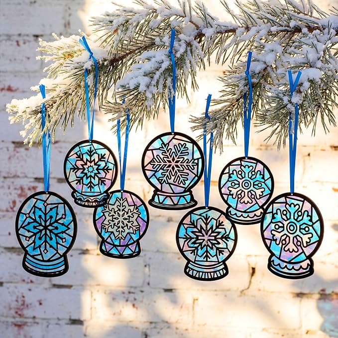 Eersida 32 Pcs Winter Snow Globe Suncatcher Craft Kit, 8 Designs Stained Glass - Image 2