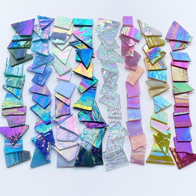 ILLUCKAI 2.2lb Iridescent Stained Glass Sheets, Irregular Mosaic Glass Pieces - Image 3