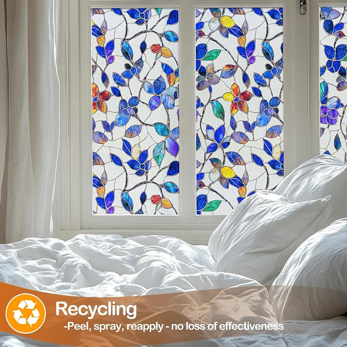 Countewol Colorful Leaf Static Cling Window Film Frosted Stained Glass Privacy - Image 8