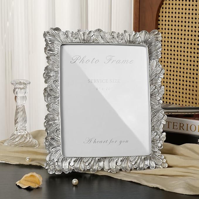 Cuspin Silver 8x10 Picture Frame, Vintage Silver Ornate Palm Leaves Textured - Image 3