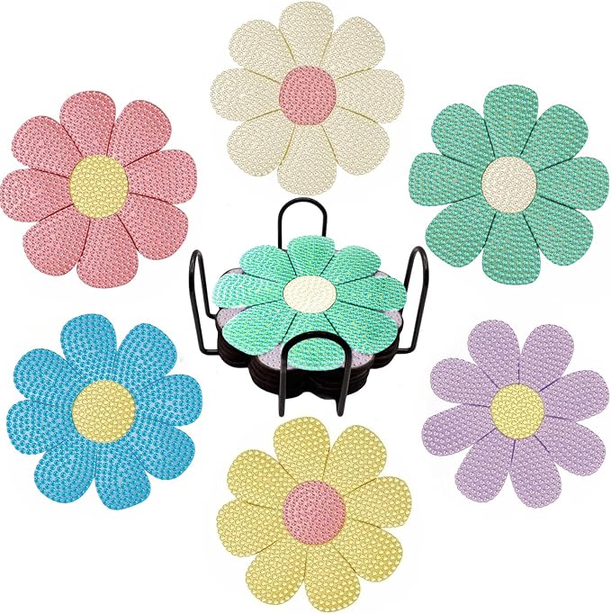 Bulerrylulu 6 Pcs Flower Diamond Painting Coasters Kits by Bulerrylulu