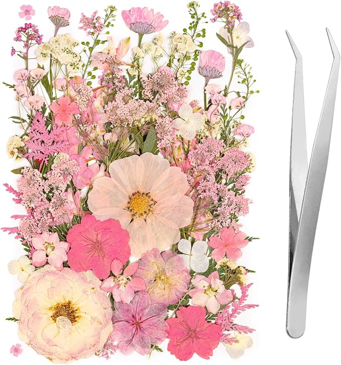 50pcs Pink Pressed Flowers Bulk, Romantic Dried Flower Leaves, Natural Pressed by LGFMGWH