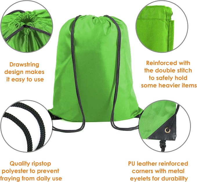 BeeGreen Green Drawstring Backpack Bags Bulk 10 Pack X-Large 22.4" L x 17.5" W - Image 4