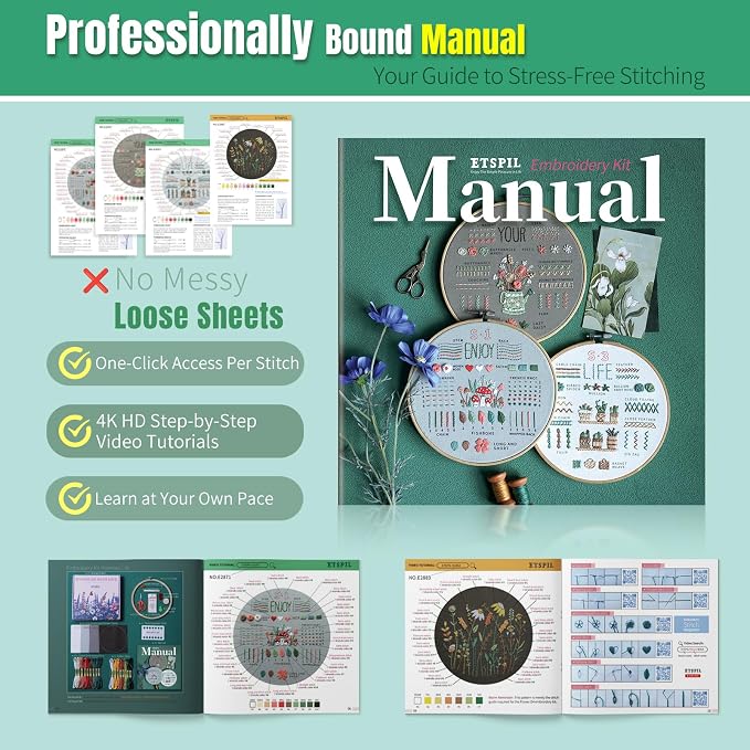 ETSPIL Embroidery Kit for Adults, 2 Hoops, 4K Slow-Mo, Pre-Printed Patterns | - Image 6