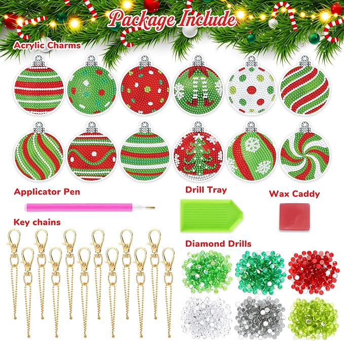 FRVCRS 12Pcs Christmas Diamond Art Keychains DIY Art Christmas Ornaments - Image 2