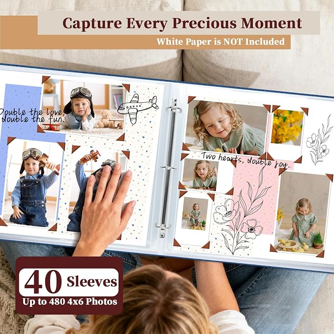12x12 Inch Large 3 Ring DIY Scrapbook Photo Album, Linen Cover Scrapbook - Image 7