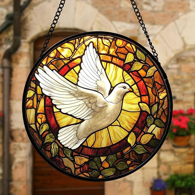 DASTOLL Stained Glass Window Hanging, Flying White Dove Sun Catchers Diamond - Image 2