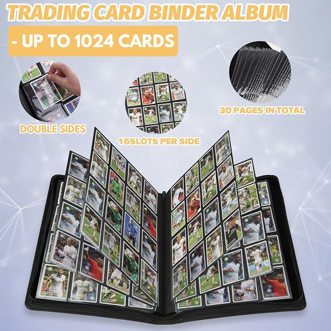 16 Pocket Ringless Side Loading Trading Card Binder, 1024 Cards PU Fixed Page - Image 6