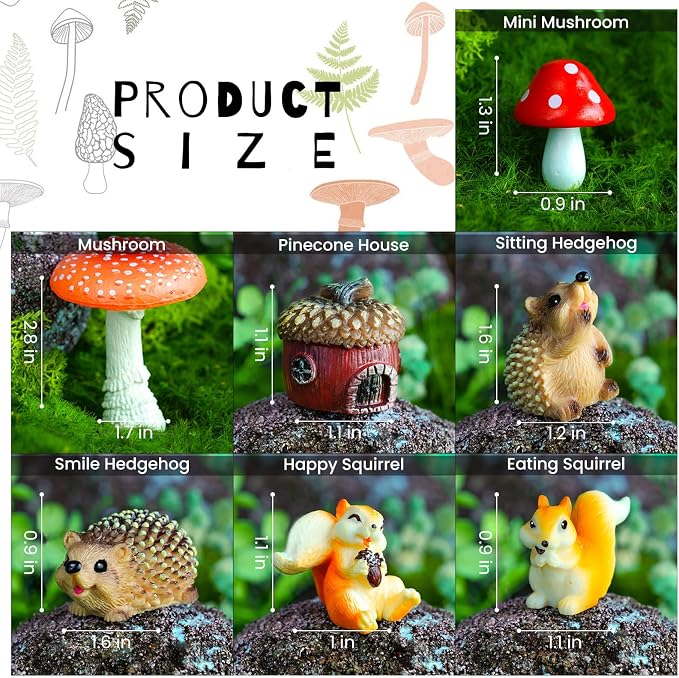 Fairy Garden Accessories, 7 Pieces Squirrel & Hedgehog Resin Figures - Image 5