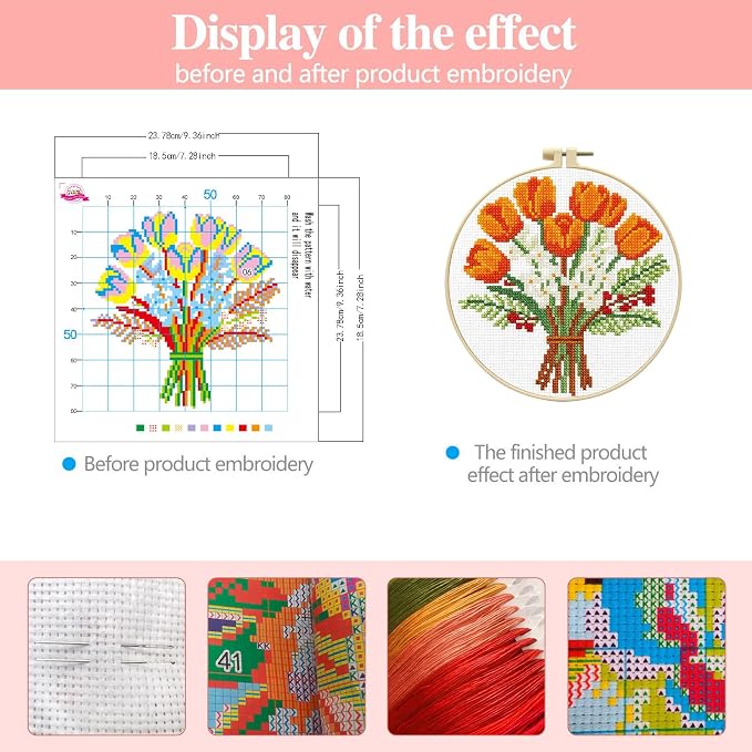Zhenqing Orange Tulip Bouquet Cross Stitch Kit - Image 3