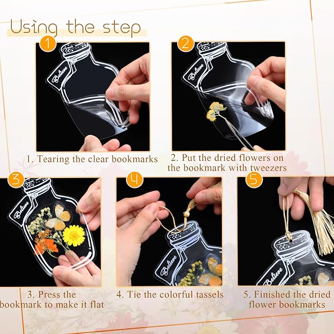 TaoBary 91 Pcs DIY Handmade Transparent Dried Flower Bookmark Set Include - Image 3