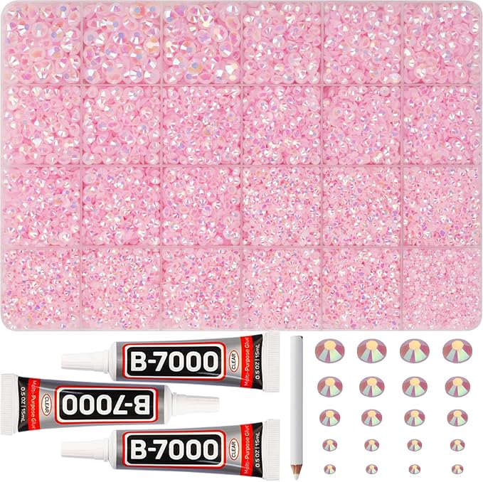 31000Pcs Pink Rhinestones for Bedazzling, Flat Back Resin Gem Diamond Crystal by Worthofbest
