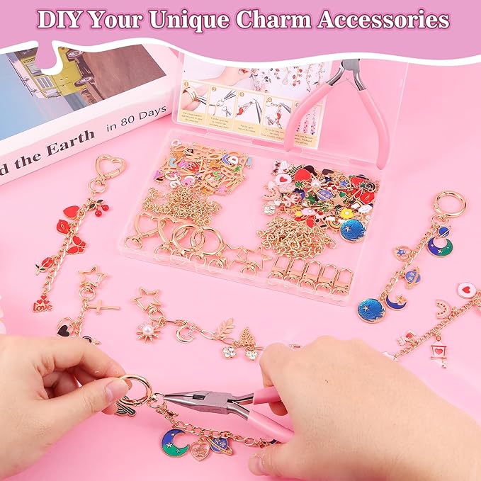Riwiuue 352Pcs Lip Gloss Keychain Making Kit, DIY Charms Key Chain Making Kit - Image 3