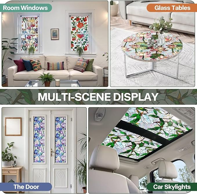 Stained Glass Window Film UV Resistant Window Privacy Film Colorful Flowers - Image 6