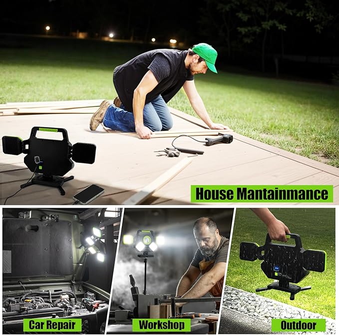 SYLSTAR 55W Rechargeable Work Light, 5000LM Magnetic Work Light, Foldable&360° Rotatable Led Work Light with 6 Light Modes, Portable Work Lights for Mechanic Jobsite Workshop Car Repairing