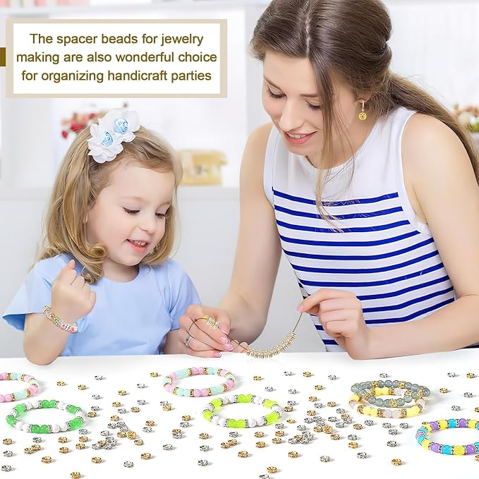 Augshy 700Pcs Rondelle Spacer Beads, 8 mm Silver and Gold Rhinestone Spacer - Image 6