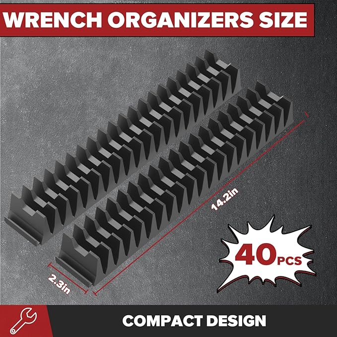 40PCS Magnetic Wrench Organizer Wrench Holder - Wrench Tool Organizers for Tool Drawer Storage, Wrench Storage Set with Metric & SAE Label, Wrench Rack Tool Gift for Professional Mechanics Men, Black