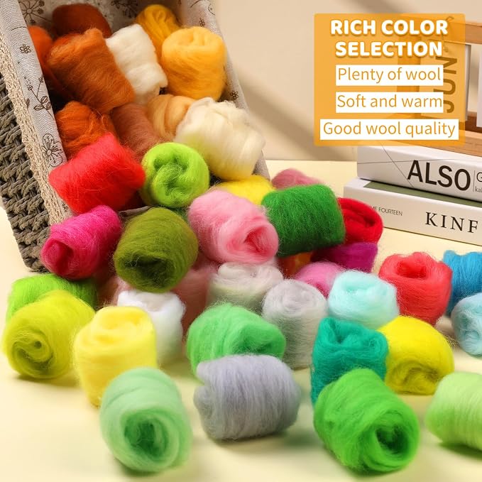 WONVOC 100 Colors Needle Felting Wool, Wool Roving 3g per Color, 10.5 oz Total - Image 6