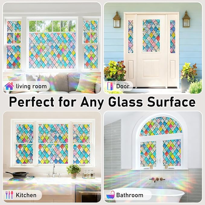 Sunbaby Window Privacy Film Stained Glass, Static Cling Decorative Rainbow - Image 6