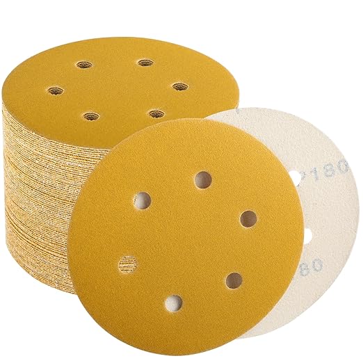 6 Inch Sanding Discs Hook and Loop, 180 Grit Sandpaper for Orbital Sander, Professional for Automotive and Woodworking, 100 Pack