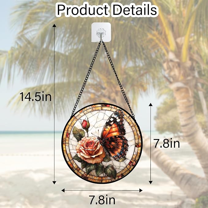 DASTOLL Stained Glass Window Hanging, Butterfly Picking Flowers Suncatcher - Image 7
