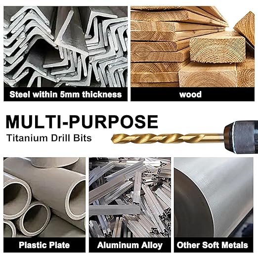 230 Pcs Drill Bit Set(1/16“-1/2”), 135° Tip Titanium Coated High Speed Steel, Twist Drill Bit Kit for Iron, Aluminum Alloy, Copper, Wood, Plastic, with Hard Storage