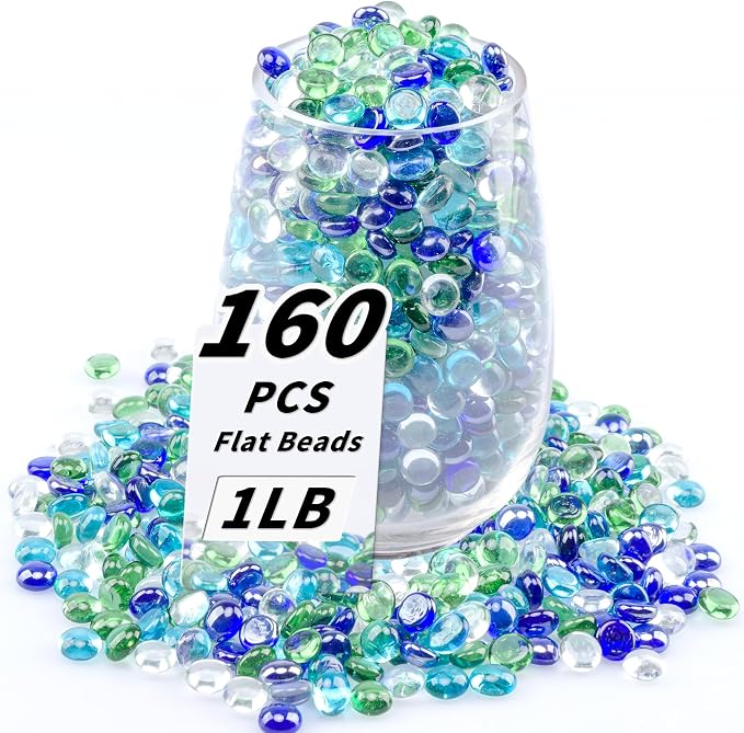 1 LB Flat Glass Beads, Mini Flat Round Pebbles by Foncomy