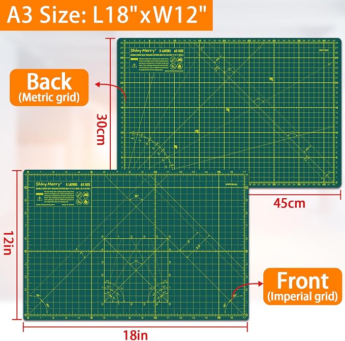 Self Healing Cutting Mat A3 12"x 18" Double Sided Green Mat - Image 3