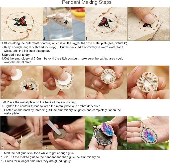 ZOCONE 6 Packs Embroidery Necklace Kits, Embroidery Pendant Kit Mini Cross - Image 7
