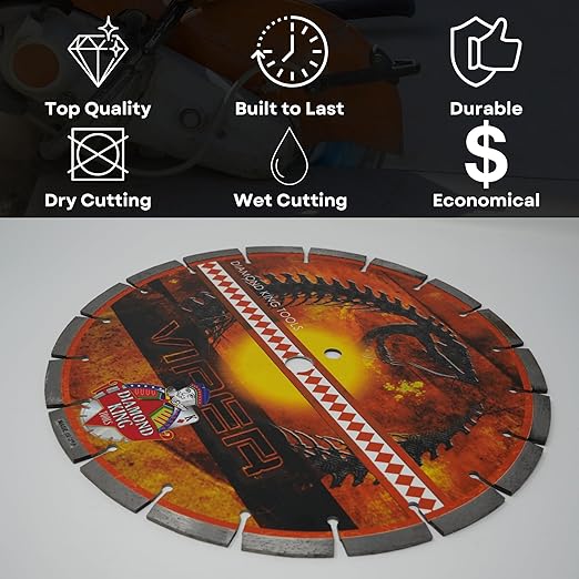 14 Inch 3-Pack Viper Laser Concrete Diamond Blade – Professional Grade for Concrete, Brick, Block, Stone & Pavers – Precision Cutting Disc for Electric or Gas Saws Wet/Dry, 1"-20mm Arbor (14" 3pcs)