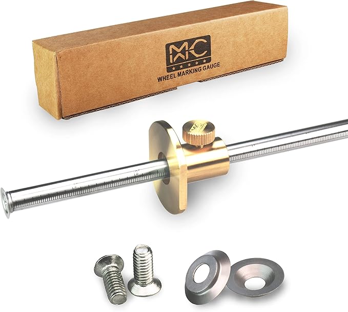 Wheel Marking Gauge Kit with 2 Extra Cutter Wheels and Screws, Small Anti Roll Brass Head, Metric Micro Adjuster Ruler, Woodworking Tools Scriber for Woodworking