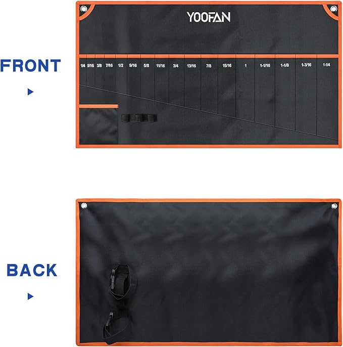 YOOFAN Wrench Roll Up Pouch – Wrench Organizer Bag with Handle, Wrench Holder for Hanging (17+1 SAE)