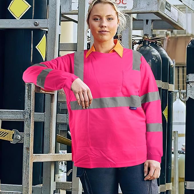 AYKRM Safety T Shirt Reflective High Visibility hi vis Long Sleeve T Shirt (XS-6XL)