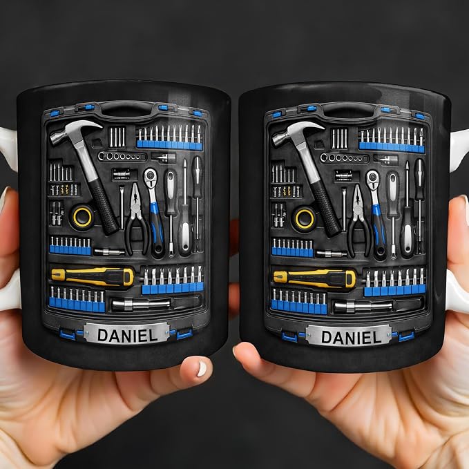 Personalized Tool Mug for Men, Custom Name Dad Coffee Mug, Handyman Tools - Image 5