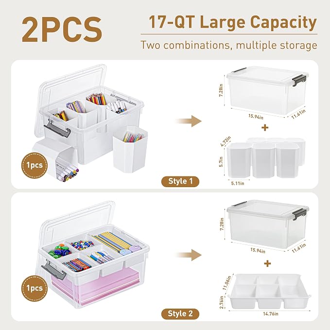 Citylife 17QT 2Packs Clear Craft Organizers and Storage Bins - Image 2