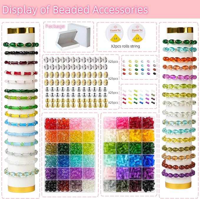 REVKI 1200pcs Glass Beads Bracelet Making Kit, 48 Colors Crystal Beads - Image 2