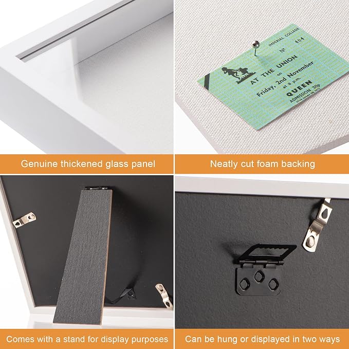 8x8 Shadow Box Frame with Real Glass Panel and Soft Linen Back, Small White - Image 5