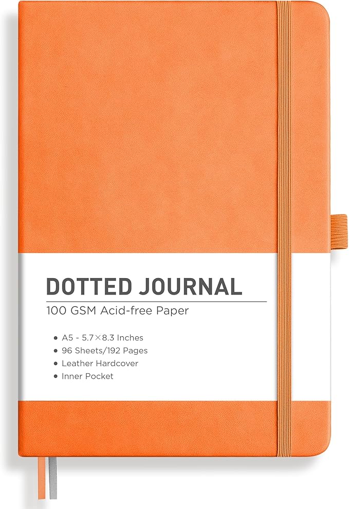 RETTACY Dotted Journal Notebook, 192 Pages, A5 Medium Size | Leather Hardcover by RETTACY