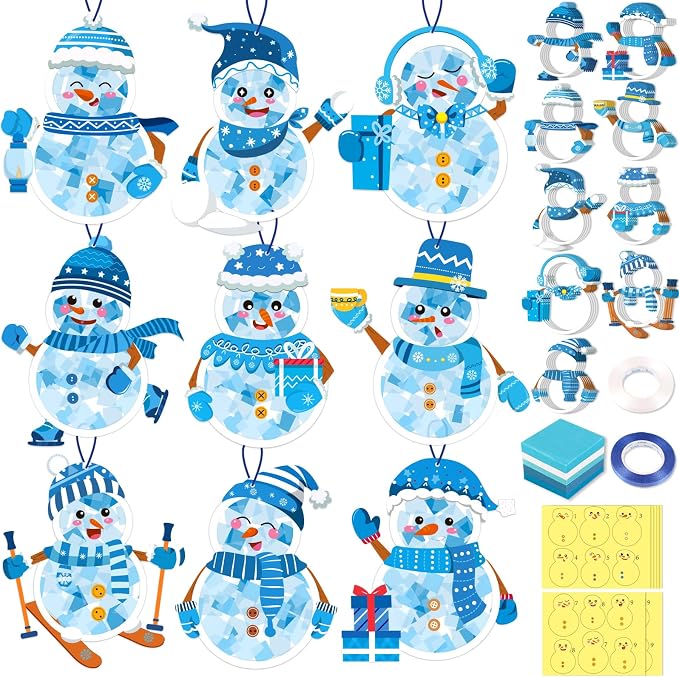 Renbuzhu 42PCS Winter Crafts Bulk: Snowman Paper Suncatchers DIY Kit by Renbuzhu