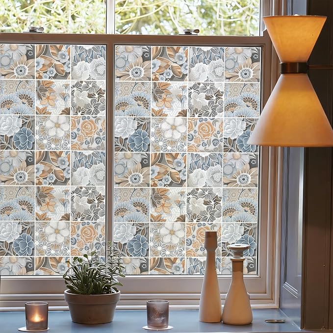 DKTIE Vintage Nature Art Tile Seamless Pattern Bathroom Window Privacy Film by Dktie