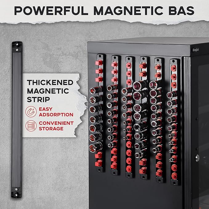 3-Piece Magnetic Socket Organizer, Heavy Duty Aluminum Socket Rails Organizer, 360° Swivel Clips Socket Holder Kit for Tool Box, 1/2, 3/8, 1/4-Inch Socket Holder x 40 Clips (Red)