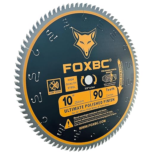 FOXBC 10 Inch Saw Blade 90-Teeth Ultimate Polished Finish Saw Blade for Wood, 5/8-Inch Arbor