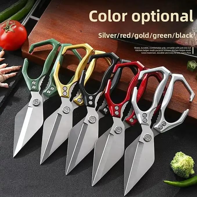Multi-Purpose Kitchen Scissors,stainless steel scissors,Poultry Shears,Sharpeners Bottle Openers Zester and More Stainless Steel,for opening cans and heavy duty poultry cutting (Red)