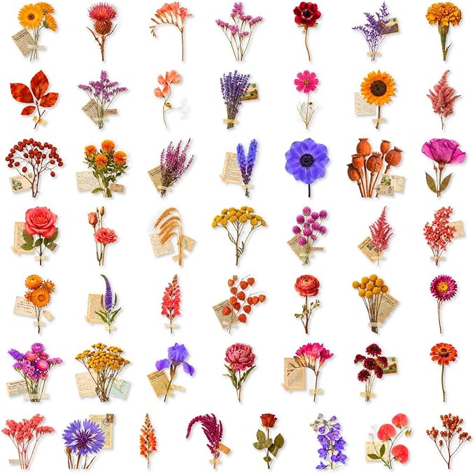 50 Pcs Clear PET Flowers Aesthetic Stickers - Image 2