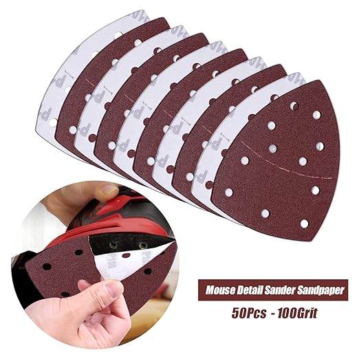 50PCS Mouse Detail Sander Sandpaper 11 Holes 100 Grit Hook and Loop Mouse Sanding Sheets for Mouse Sanders Abrasive Pads for Precision Sanding
