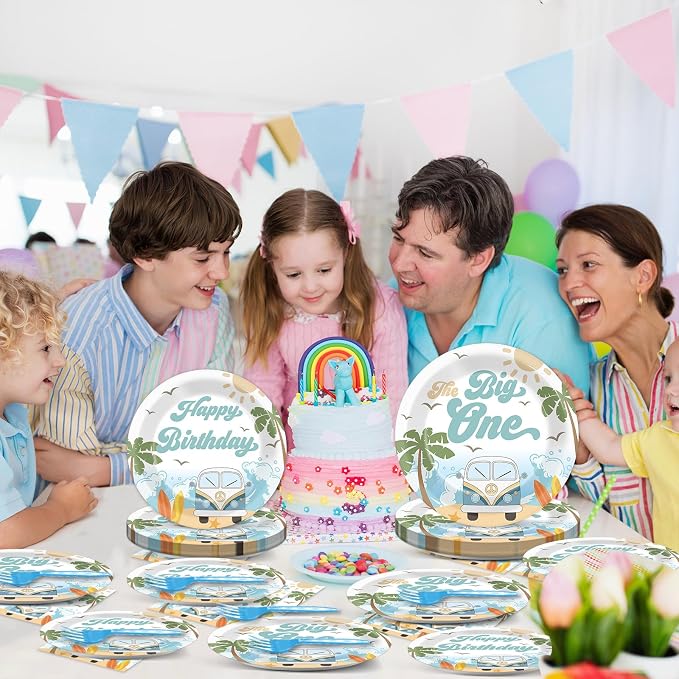 200pcs Summer Beach The Big One Party Plates Napkins Boy Surfing First Birthday - Image 6