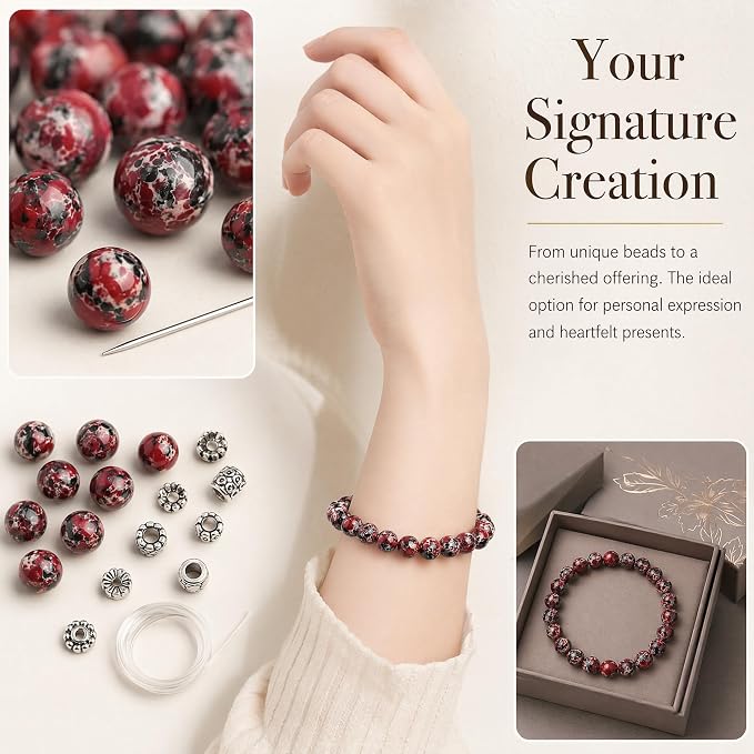 48pcs Black Red White Imperial Jasper Gemstone Beads，8mm Round Loose Stone Beads - Image 4