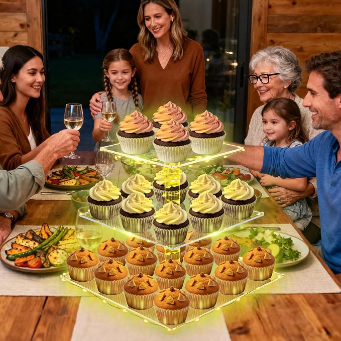 YestBuy 3 Tier Clear Square Cupcake Stand - Image 3