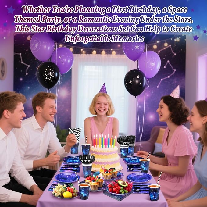450 Pcs Space Galaxy Tableware Set Decorations, Starry Sky Paper Plates Napkins - Image 5