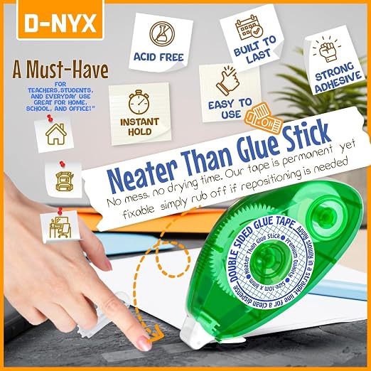D-NYX 6 Pack Double Sided Tape Roller, Scrapbook Supplies, Double-Sided - Image 4